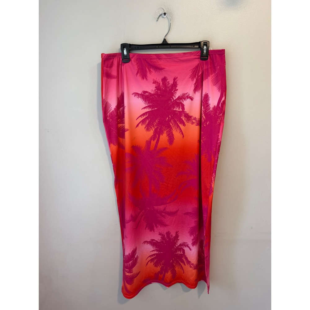 No Boundaries Womens XL 15-17 Pink Orange Palm Tree Ombre Maxi Skirt Side Slit